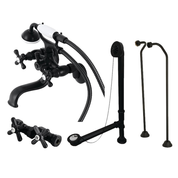 Kingston Brass CCK225MBD Tub Wall Mount Clawfoot Tub Faucet Package with Supply Line, Matte Black CCK225MBD - main
